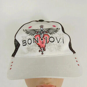 Vintage Y2K Bon Jovi Mcbling White Pink Black Angel Wing Heart Trucker Hat